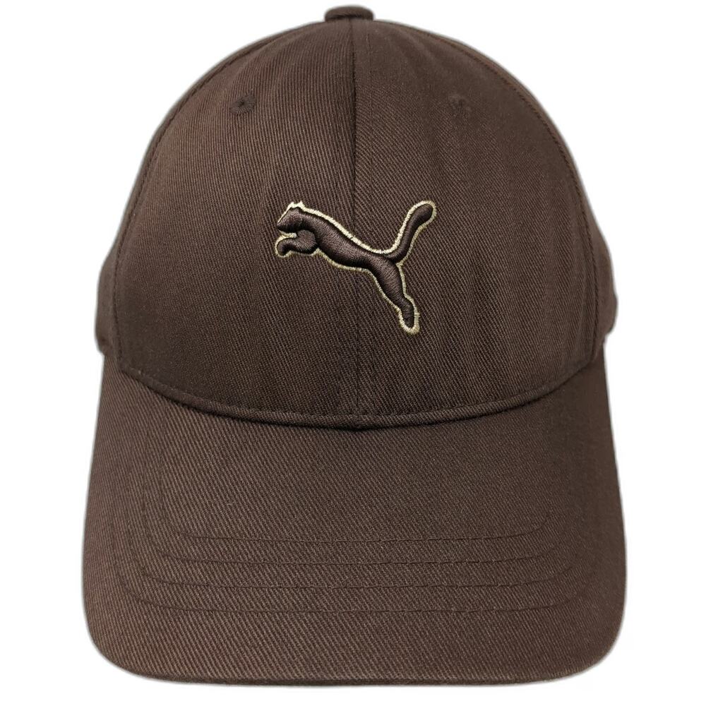 Puma Baseball Cap Brown One Size Fitted Flexfit Embroidered Logo Hat Athletic